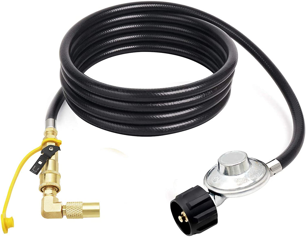 BLACKSTONE GRIDDLE 8FT Low Pressure Propane Regulator with Hose Plus 1/4" Quick Connect Propane Elbow Adapter Converter for 17" and 22" Blackstone Tabletop Camper Grill